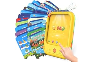 BENOKER Kids Tablet,Bilingual Educational Learning Pad Montessori Toy for Toddler 3-5 to Learn Alphabets, Numbers, Foods, Time, Music, Vehicles - Interactive Learning System with 40 Themes (Yellow)