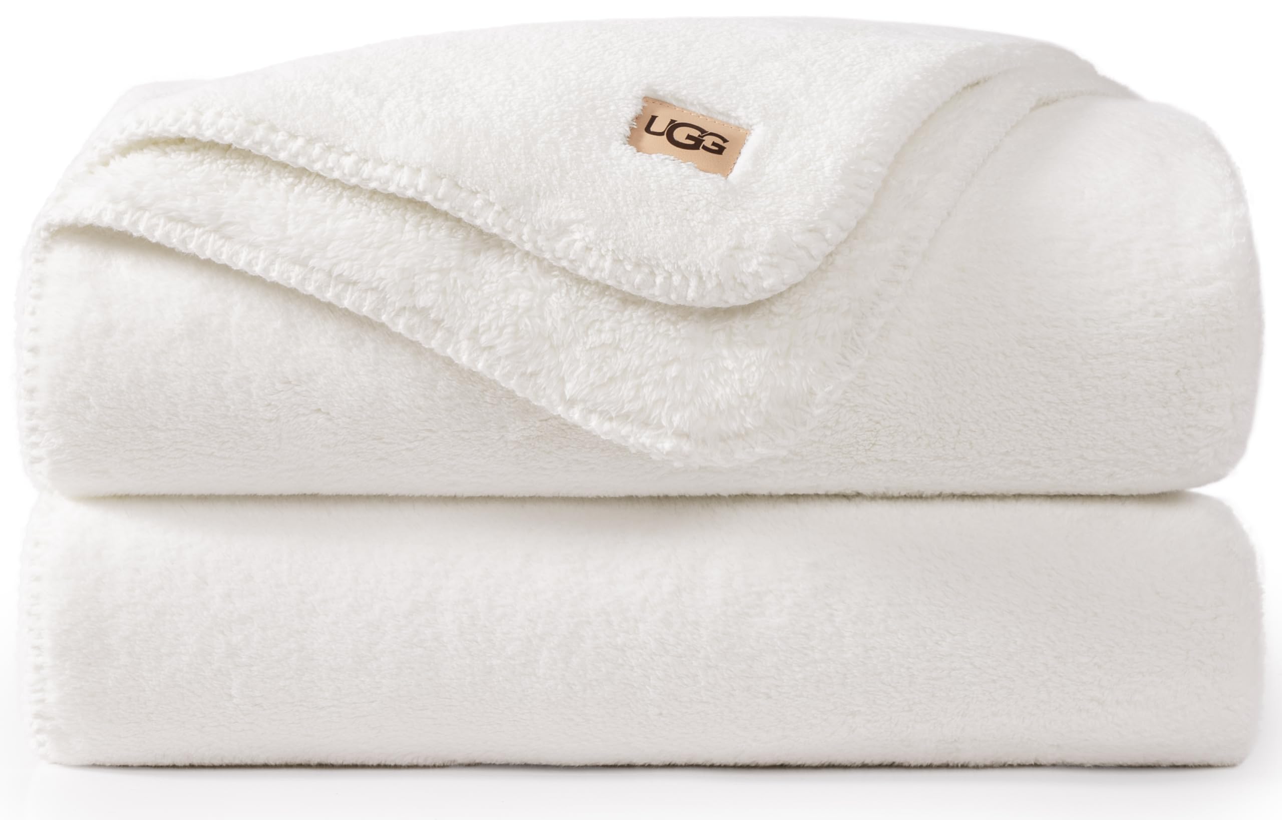 Photo 1 of ** DIRTY / USED** UGG Whitecap Plush Throw Blanket Fleece Lightweight Soft Cozy Throw for Couch or Bed Luxury Home Decor for Living Room Washable Hypoallergenic Blankets for Dorm Decor, 50-inch x 70-inch, White Snow