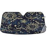 Sun Moon Boho Cosmos Astrology Car Windshield Sunshade,Foldable Sun Shade Keeps Your Vehicle Cool, 55