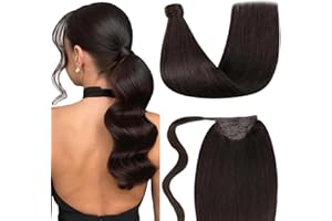 LaaVoo Human Hair Ponytail Extension Short Ponytail Human Hair Extensions Darkest Brown Clip in Ponytail Hair Extension One P