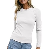 Sidefeel Long Sleeve Shirts for Women 2026 Spring Outfits Crewneck Ribbed Knit Slim Fitted Going Out Tops Casual Basic Tees