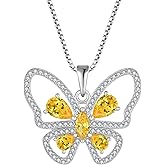 Rocayi Butterfly Pendant Necklace 925 Sterling Silver Cubic Zirconia Birthstone Jewelry Gifts for Women Wife Mother Her