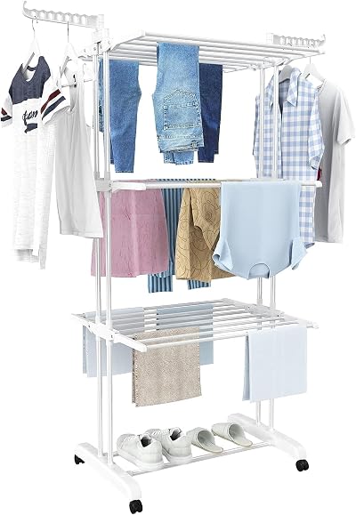 HOMIDEC 4-Tier Airer Clothes Drying Rack Stainless Steel Large Indoor Outdoor