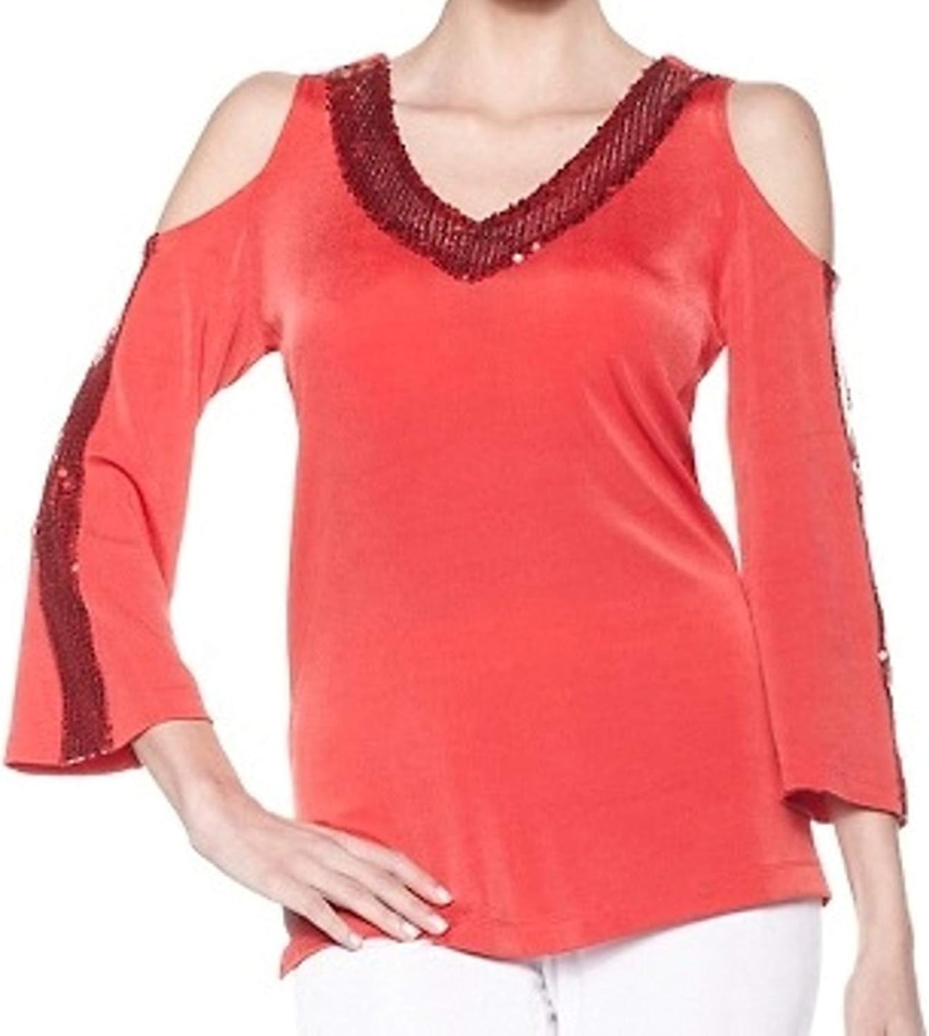 women's red sequin tops evening wear