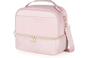 GLORIEROO XL Lunch Bag Women Great Thanksgiving Day Christmas Gifts for Women - Large Insulated Lunch Box Tote Cooler - Stylish Vegan Leather 2 Tier Lunch Box for Women Travel Work, Pink