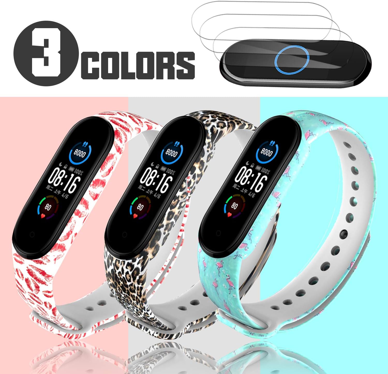 Mi-Case Correa de Silicona Compatible para Xiaomi Mi Band 5 / Mi Band 5 + [3 Pack] Protector de Pantalla, Ajustable Banda Repuesto Pulsera Compatible ...