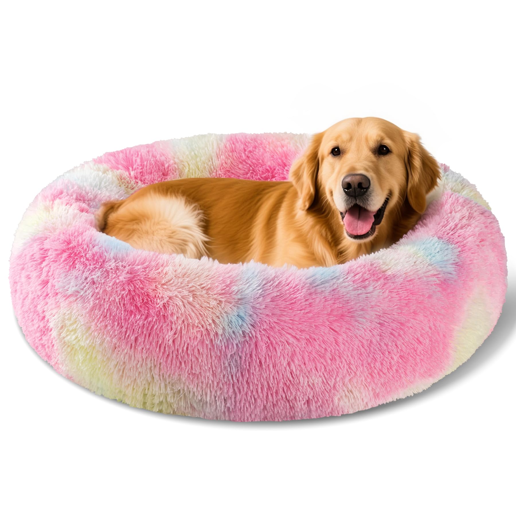 Photo 1 of ***USED****Kimpets Dog Calming Beds for Small Medium Large Dogs - Round Donut Washable Puppy Dog Bed, Anti-Slip Faux Fur Fluffy Donut Cuddle Anxiety Cat Pet Bed(36'' Color)