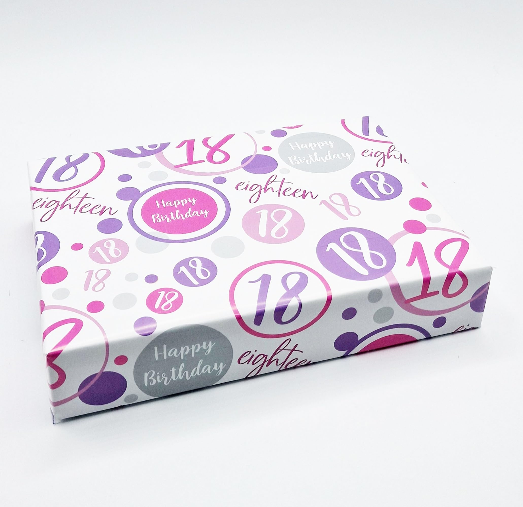 4 Sheets + 4 Matching Gift Tags 18th Birthday Wrapping Paper Age 18 Birthday Pink Lilac White Gift wrap Female (PA)