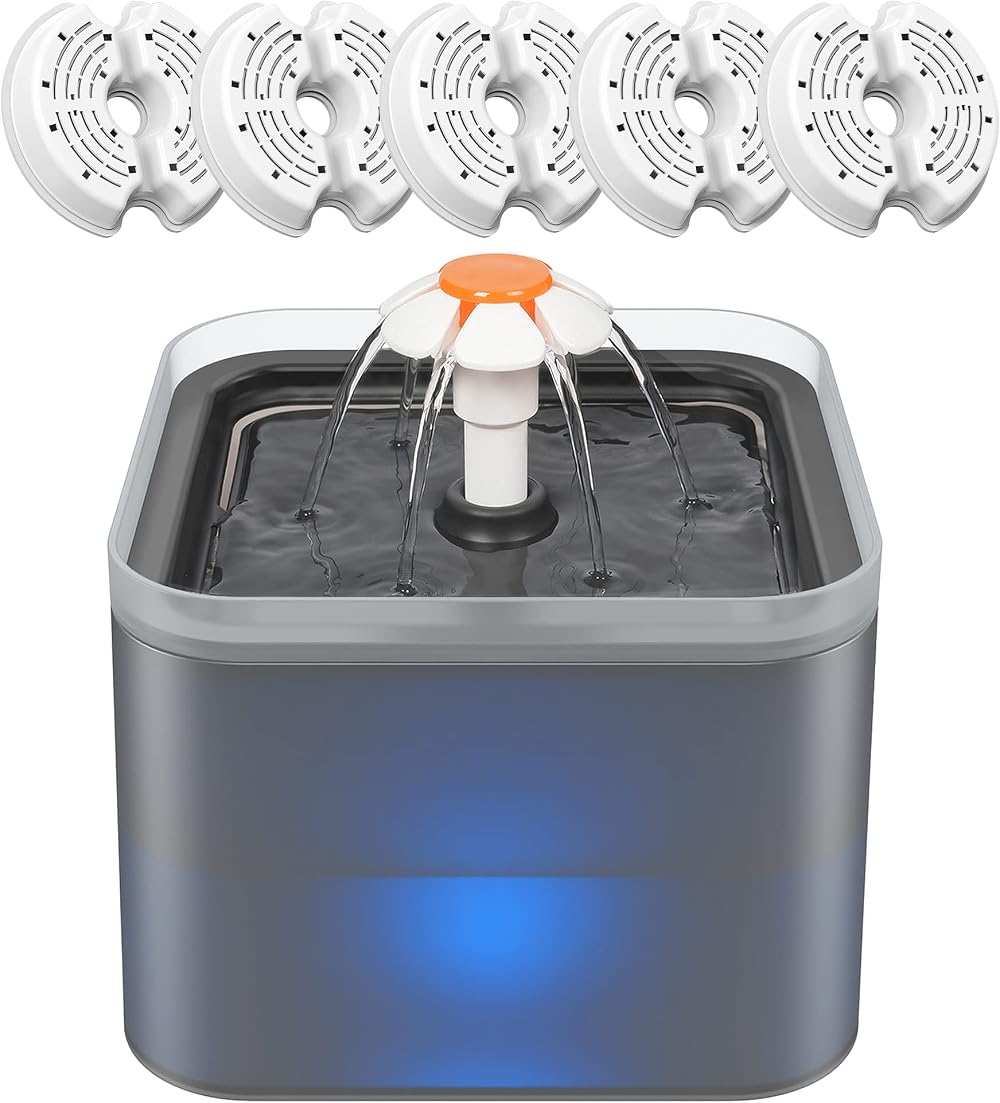 NICREW Cat Water Fountain 2L with LED Nightlight 5 Filters USB Pump