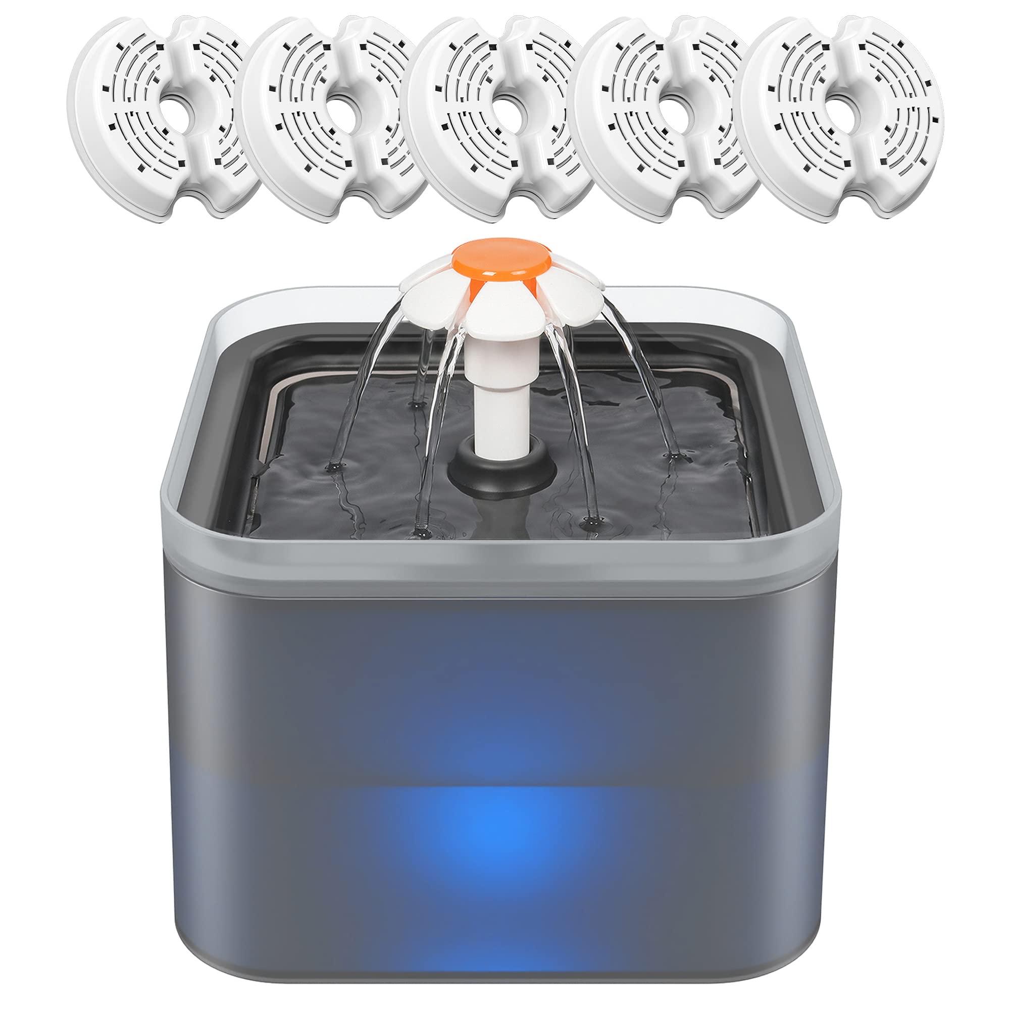 NICREW Cat Water Fountain, Pet Water Fountain with LED Nightlight and 5 Filters, 2L, Drinking Fountain for Cats and Small Dogs