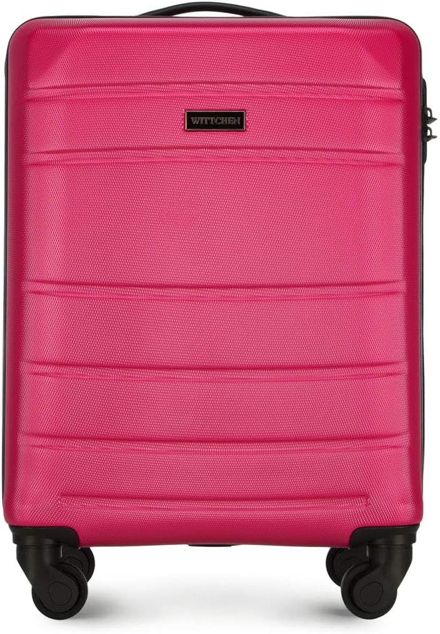 WITTCHEN Travel Suitcase Carry-On Cabin Luggage Hardshell Made of ABS with 4 Spinner Wheels Combination Lock Telescopic Handle Globe Line Size Cabin Suitcase Pink