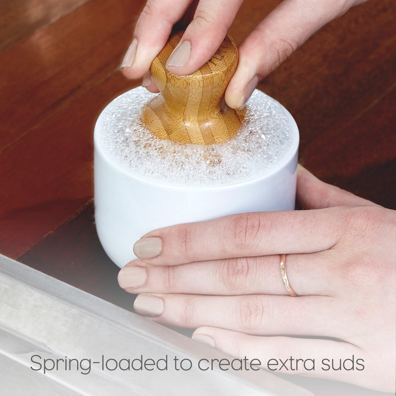 Full Circle Bubble Up Ceramic Soap Dispenser & Bamboo, Dish Brush + Dispenser, Green: Home & Kitchen