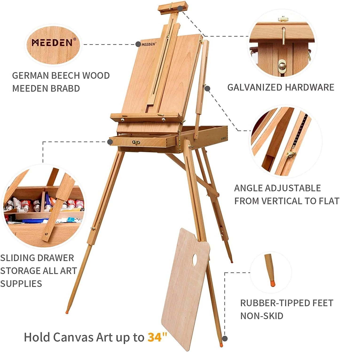 MEEDEN Great Deluxe Value Artist Acrylic Painting Set with Solid Beech Wood French Easel, 15-100ML(3.38 oz) Acrylic Paints, 10- Acrylic Paintbrushes, 2-16"x20" Stretched Canvases & 6-11"x14" Canvases Panels & Accessories for Artists, Beginner, Teens & Adults: Arts, Crafts & Sewing