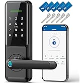 Nyboer Smart Keypad Door Lock with Handle for Front Door | 7 in 1 Keyless Entry with Fingerprint, Easy DIY Install, Remote &amp; Voice Control, Auto-Lock, Ideal for Lockset Replacement