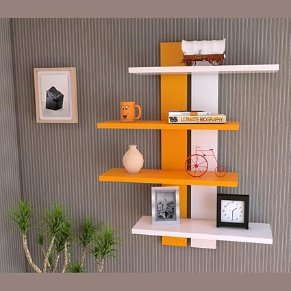 Red Wood Wooden Bookcase Wall Shelf Magazine Holder, 24x31.5x5 Inches (Orange, White, RW-SPRNGS-ORG_WHT06)