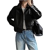 Milumia Women's Faux Leather Zip Up Jacket Vintage Collared Long Sleeve Motorcycle Jackets