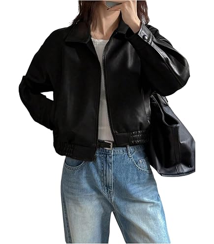 Bow Leather Jacket，Retro Bow Print PU Leather Coat Women Korean