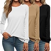 Ficerd 3 Pack Womens Long Sleeve Sweatshirt, Crewneck Loose Fit Casual Tunic Tops, Fall Winter Solid Basic Pullover