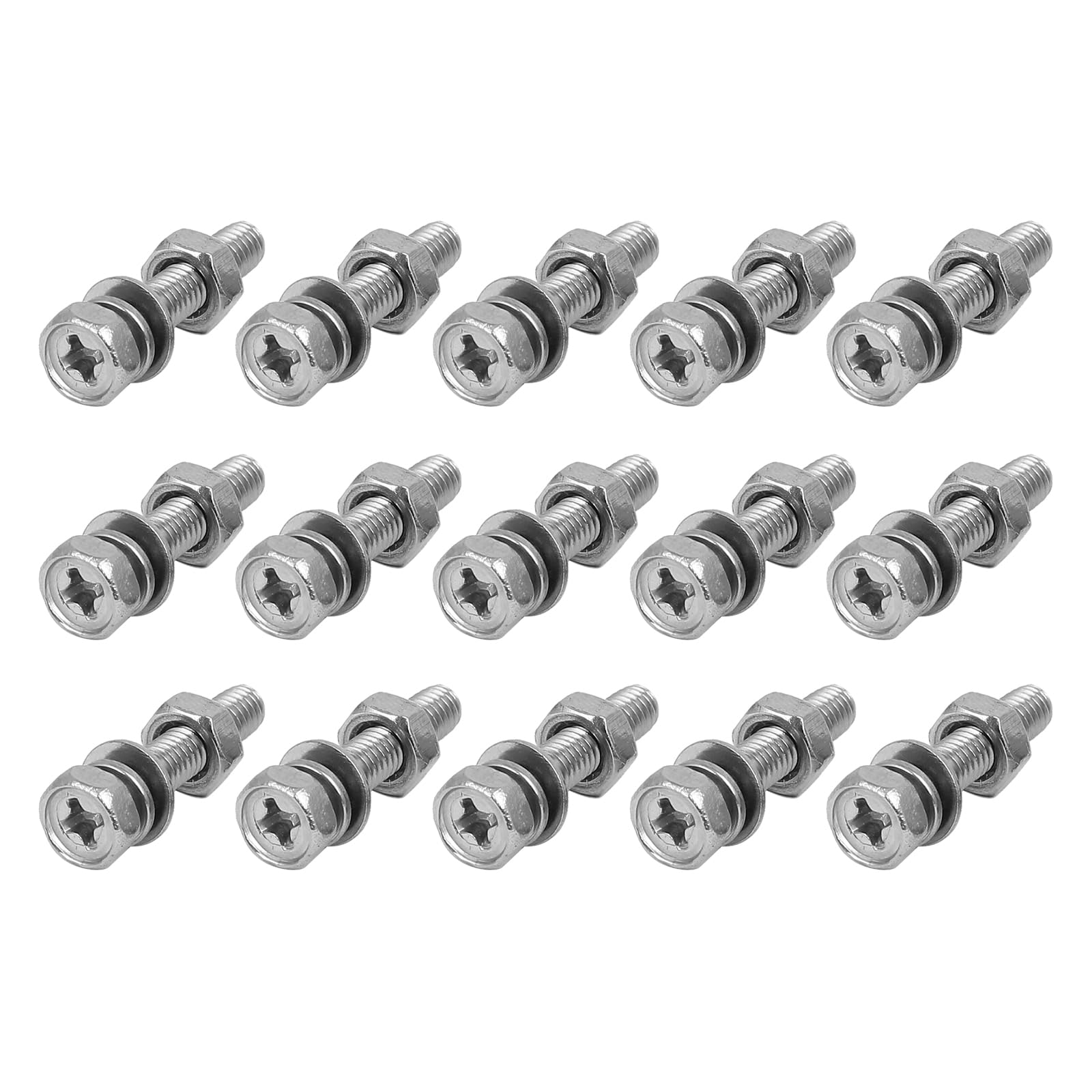 METALLIXITY Hex Head Screw Bolts (M4x20mm) 15Sets, 304 Stainless Steel Fully Threaded Bolt Nuts with Flat and Lock Washers - for Furniture Repair, Silver Tone