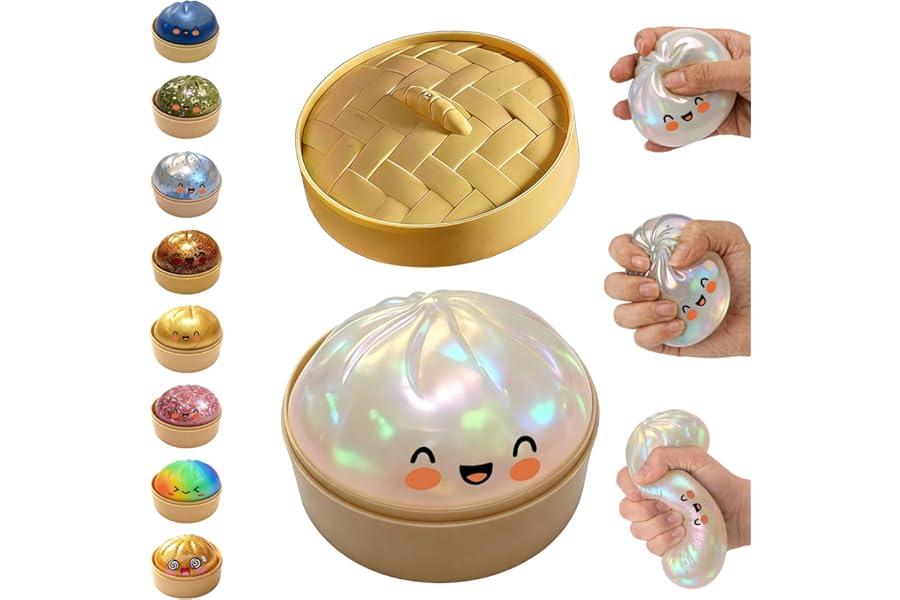 Glitter Dumpling Squishy,Dumpling Squishies,Glitter Dumpling Mystery Box,Colorful Dumpling Stress Balls Fidget,Jumbo Squishy Toy with Steamer Box Suitable for Adult use in Offices (Glitter White)