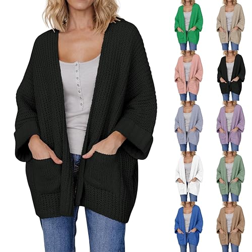 Angxiwan Autumn Cardigan Women Cardigans for Women UK Lightweight Cable Knit Casual Open Front Jumpers Long Sleeve Batwing Jackets Knitted Woman