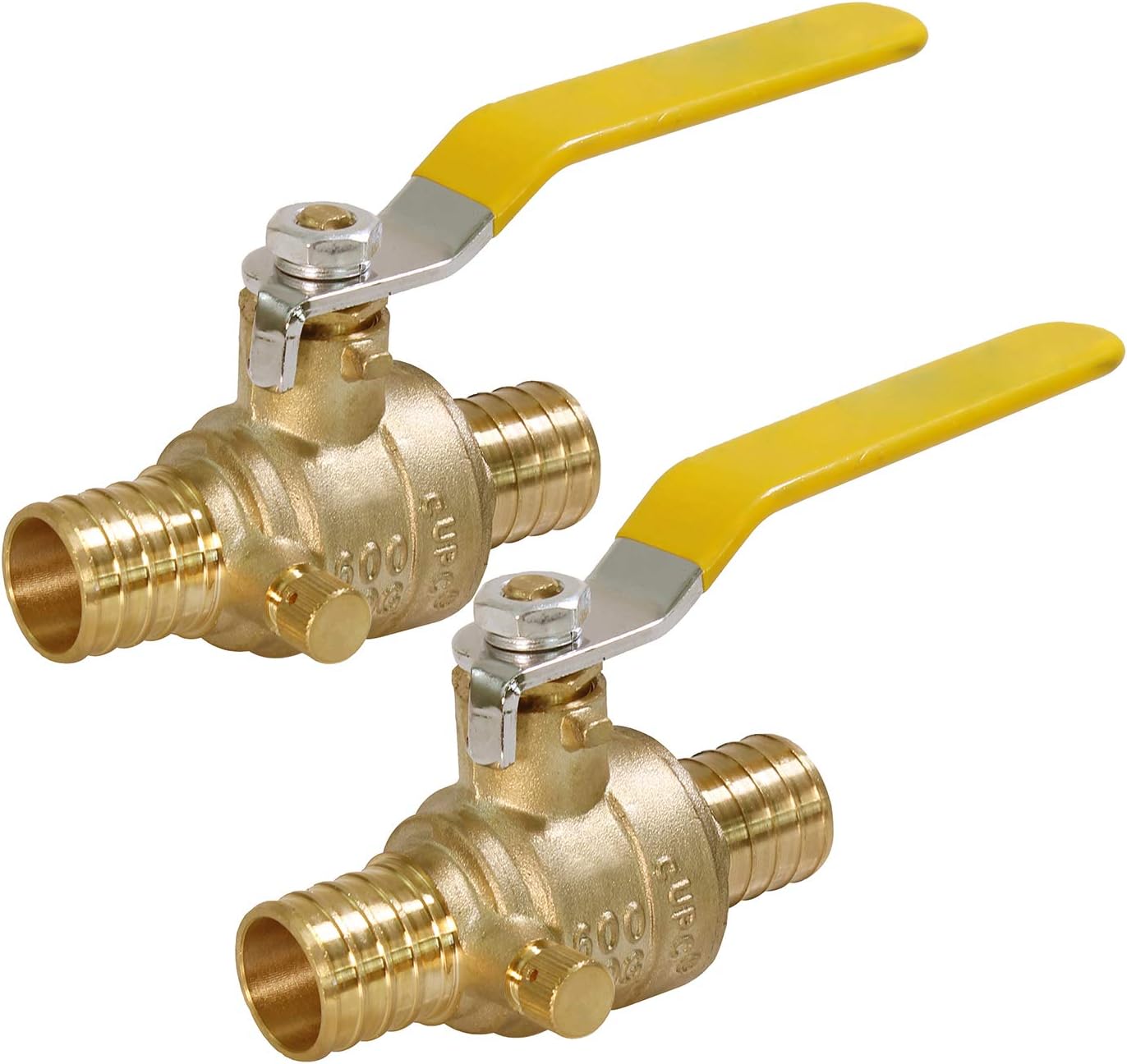 SUPPLY GIANT 405Q034-2 Full Port x PEX Barb Ball Valve Water Shut Off with Drain, 3/4", Brass (Pack of 2}