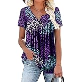 Rainoop Womens Summer Plus Size Tops Blouses Short Sleeve Shirts Lace Pleated Tunic Tops M-4XL
