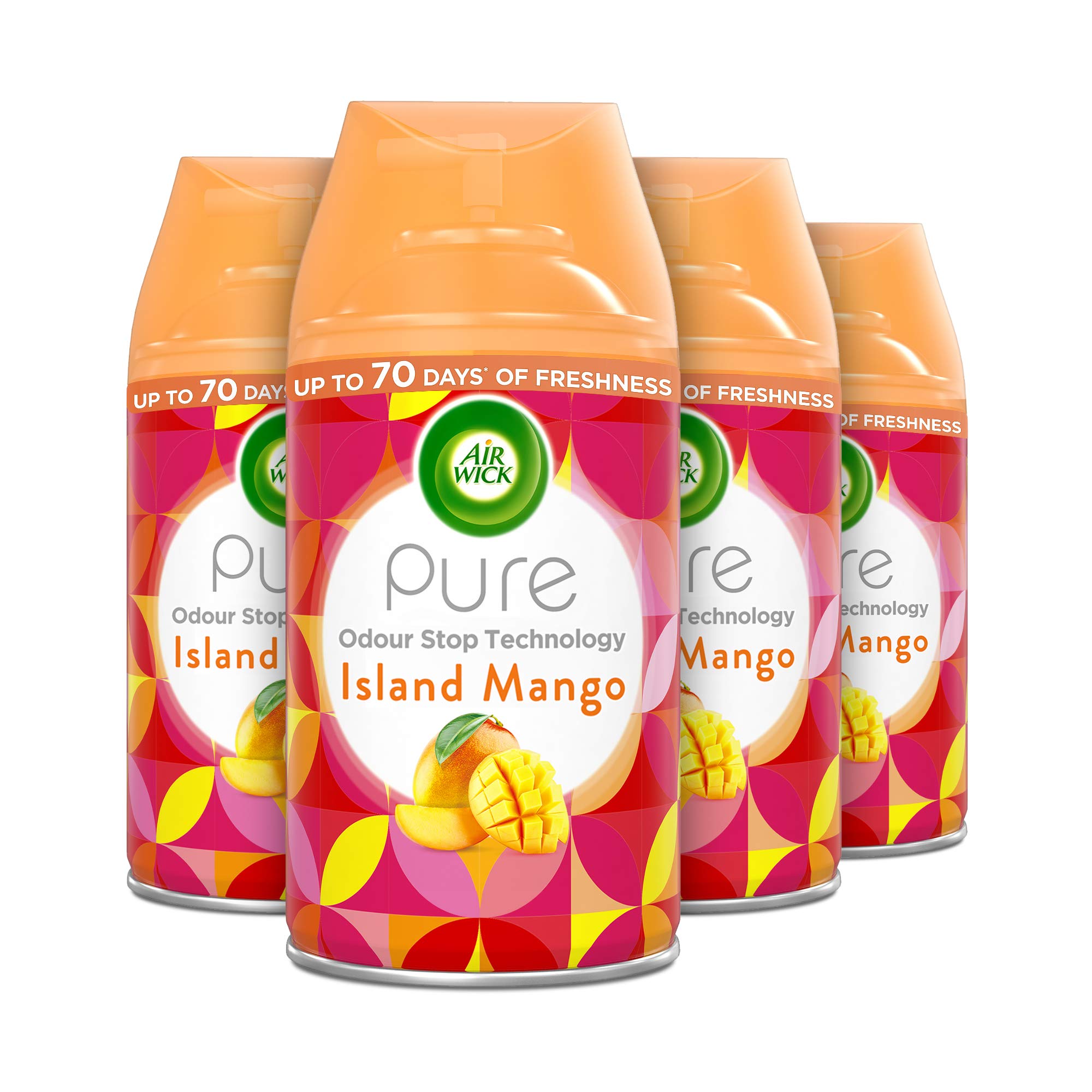 Air Wick Automatic Air Freshener Freshmatic Spray Refills, Island Mango, Pack 4 x 250ml, Natural Essential Oils, Last up to 280 Days, Air freshener
