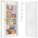 Lifewit Stuffed Animal Storage, Over the Door Organizer with 5 Expandable Mesh Pockets, Breathable Oxford Fabric Hanging Kid Baby Plush Toy Holder for Nursery, 167 cm (65.8'') High, White, 1 Pack