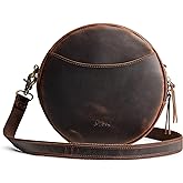 S-ZONE Leather Crossbody Bags for Women Trendy Circle Cross Body Shoulder Bag Designer Round Purses