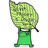 JHCHUYI Funny Frog Enamel Pin, Love Pun Brooch, Frog Lover Gift | Cute green frog pin with a &ldquo;Never Froget I Love You&rdquo; message for jackets, backpacks, totes, pin boards and little gifts.