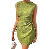 Acelitt Women's Summer Dresses 2026 Beach Casual Crewneck Loose Sundress Ribbed Cut Out Mini Dress