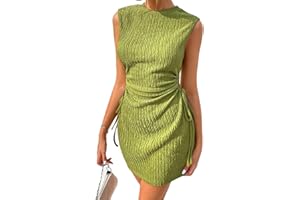 Acelitt Women's Summer Dresses 2025 Beach Casual Crewneck Loose Sundress Ribbed Cut Out Mini Dress