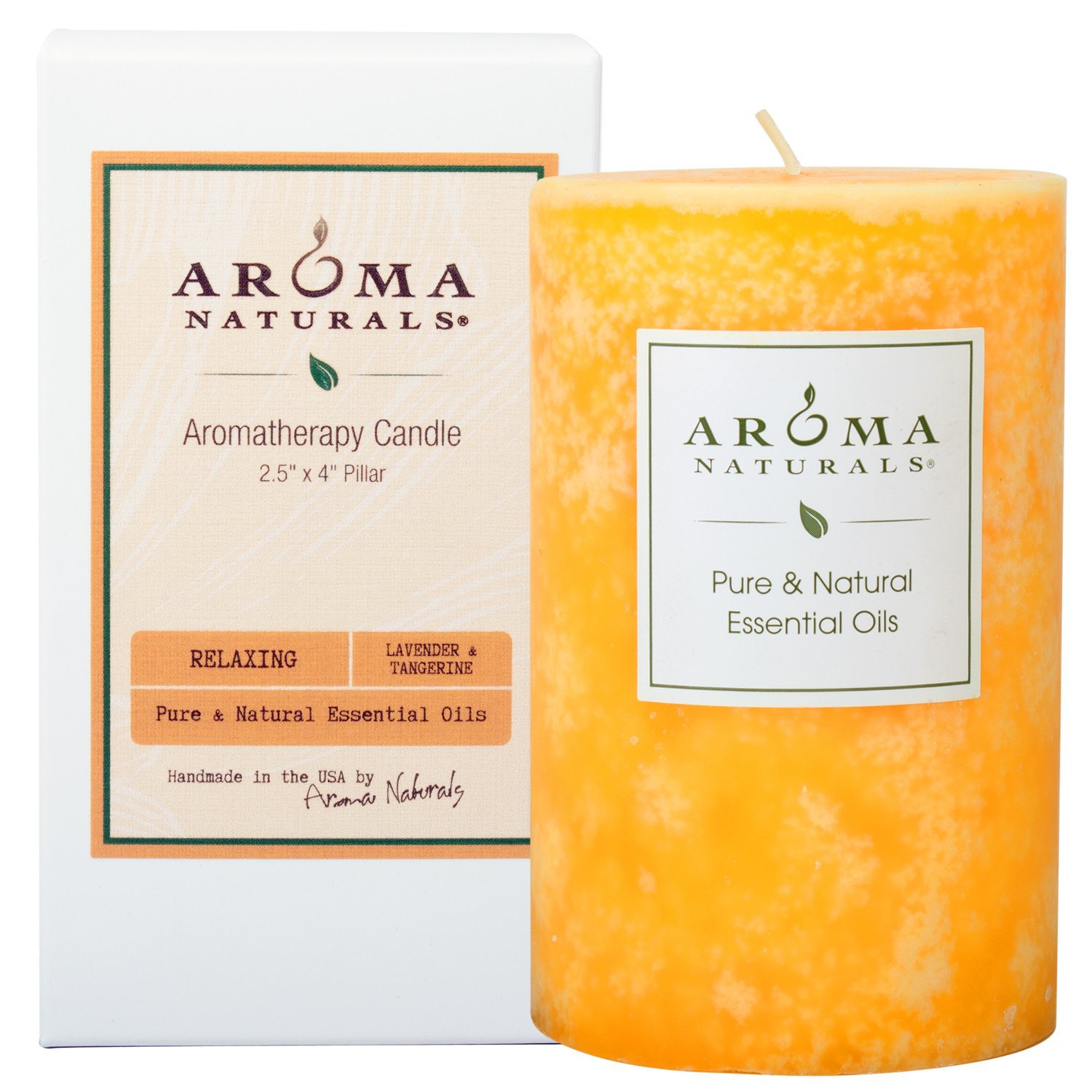 Aroma Naturals Essential Oil Lavender & Tangerine Scented Pillar Candle, Relaxing, 2.5 inch x 4 inch: Beauty