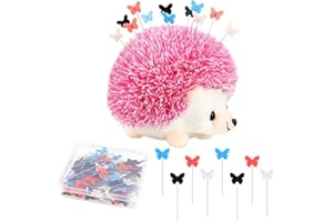 TENALLEYS Hedgehog Shaped Pin Cushion Sewing Kit, Sewing Pincushion with 100 Pcs Colored Butterfly Pins for Sewing Dressmaker (Pink)