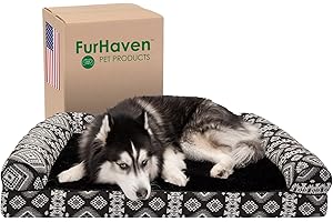 Furhaven Memory Foam Dog Bed for Large Dogs w/ Removable Bolsters & Washable Cover, For Dogs Up to 95 lbs - Plush & Southwest Kilim Woven Decor Sofa - Black Medallion, Jumbo/XL