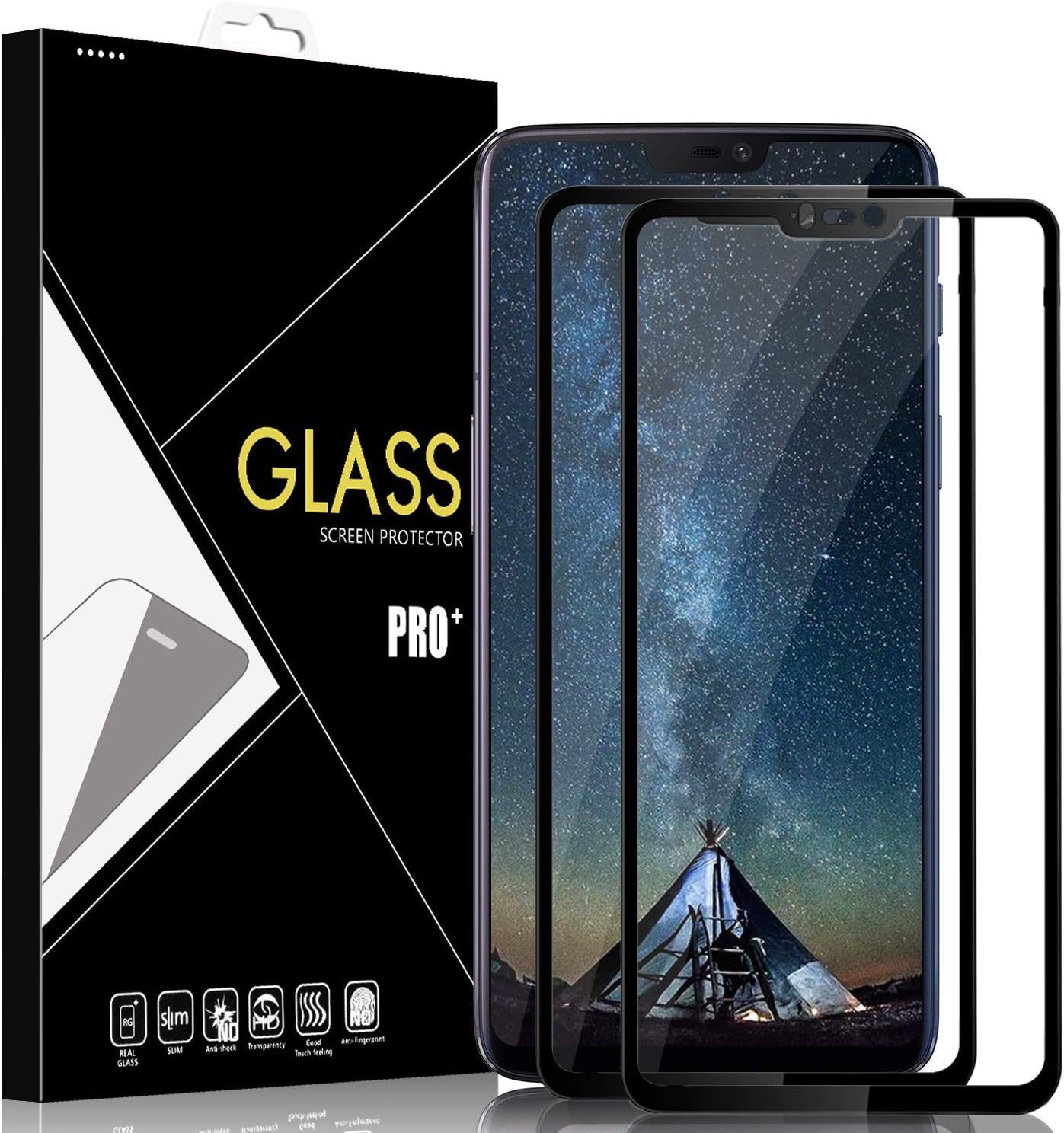 Yersan OnePlus 6 Screen Protector Glass [2 Pack], Full Coverage HD Tempered Glass Anti-Scratch Bubble-Free Screen Protector for OnePlus 6