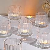 DARJEN Clear Ribbed Tealight Votive Candle Holders- 6Pack Glass Candle Holders for Table Centerpiece, Home Decor, Wedding Decor, Party Dinner