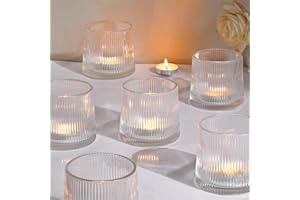 DARJEN Clear Ribbed Tealight Votive Candle Holders- 6Pack Glass Candle Holders for Table Centerpiece, Home Decor, Wedding Decor, Party Dinner