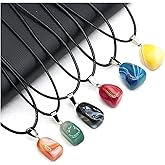 QSLLER 10 Pieces Natural Stone Pendant Colorful Agate Gemstone Charms Necklace Jewelry with 18 Inches Faux Leather Cords for Women
