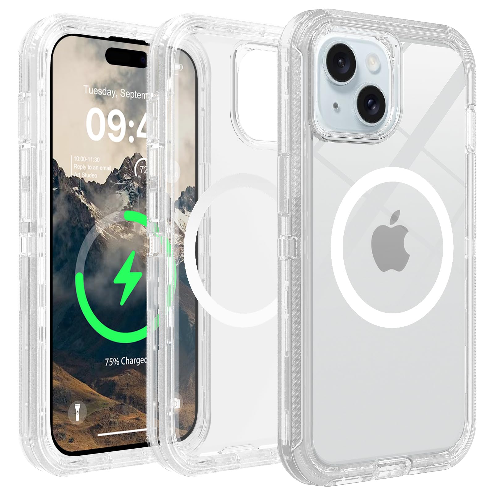 Photo 1 of TUTUKII for iPhone 15, 14 & 13 Clear Case, Compatible with MagSafe, Anti-Yellowing, Shockproof, Dropproof, Heavy Duty Protection, Triple Layer Magnetic Phone Case Cover for 15/14/13, 6.1", Clear