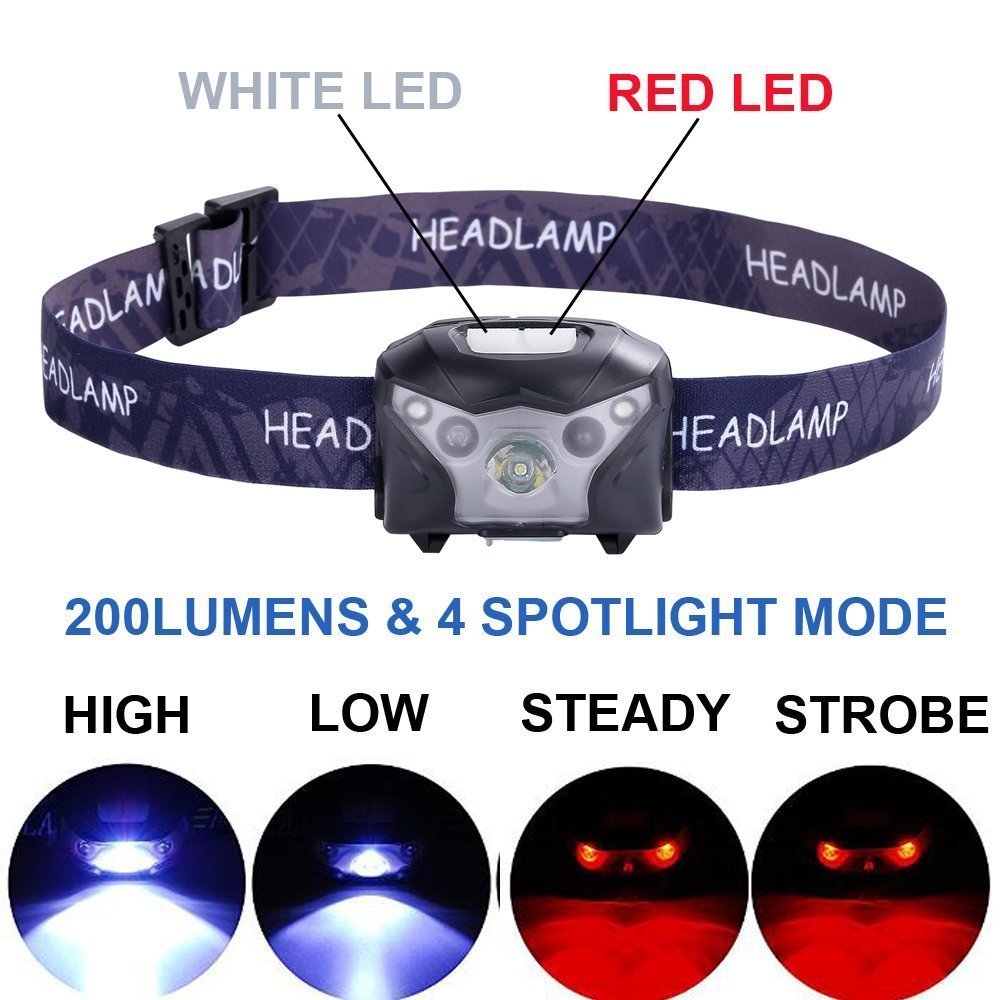 LED headlamp Flashlight 200 Lumen, SMEAMUS USB cable rechargeable LED headlamp, IPX4 Waterproof Bright Cree Headlamp, 3 light modes, 150LM, With 1200mAH batteries, for camping, outdoor and sports
