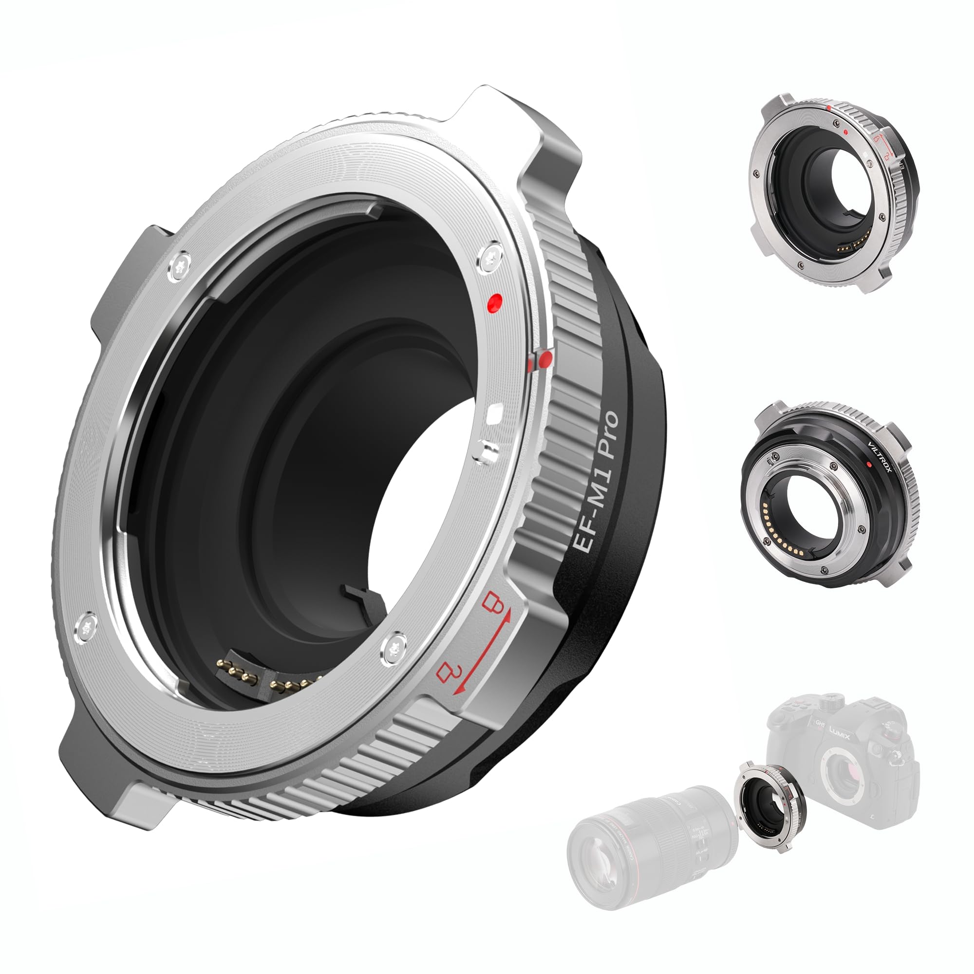 Photo 1 of VILTROX EF-M1 Pro Lens Adapter, Auto Focus Ring Mount Adapter Lens Converter with Security Lock Compatible with Canon EOS EF/EF-S Lens to M4/3 MFT GH4 GH5 GF6 GX7 E-M5 E-M10II E-PL5 Cameras