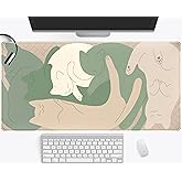 Cute Sleeping Cats Desk Mat Matcha Green Desk Pad, Minimalist Boho Mouse Pad XXL, Cream Tan Gaming Deskmat, Large Kawaii Keyboard Mat, Fun Office Decor Desk Accessories for Women 31.5"x15.75"