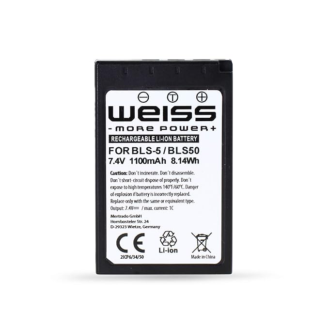 Olympus BLS-5 | BLS-50 Li-Ion Akku (7,4V 1100mAh) Kamera Akku für Olympus Pen E-PL2/E-PL3/E-PL5/E-PL6/E-PL7/E-PL8/E-PL9/E-P3 