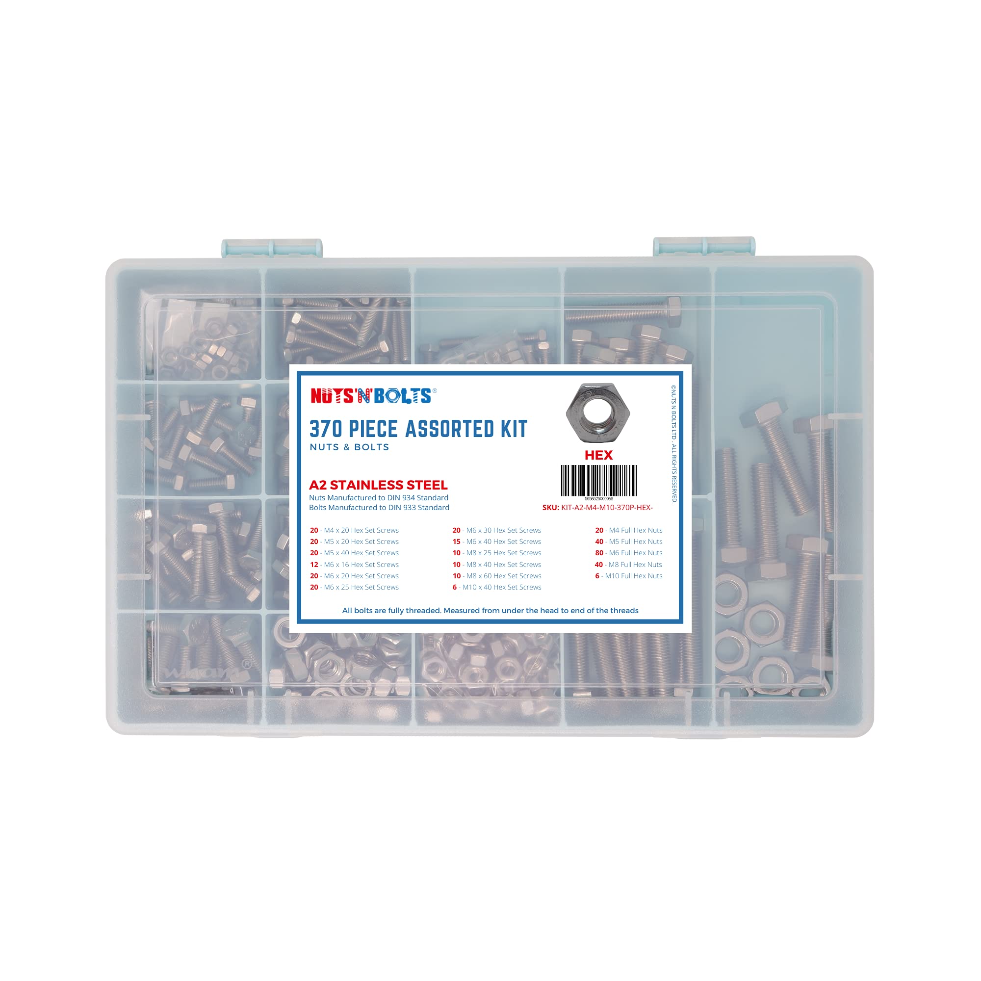 A2 Assorted Box kit M4 M5 M6 M8 M10 Various Nuts & Bolts Mix Setscrews Stainless (Hex Nut) โ image 1