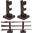 ChampWe Wizard Wand Display Stand Wooden Magic Wands Holder 3 Tiered for Collection Brown