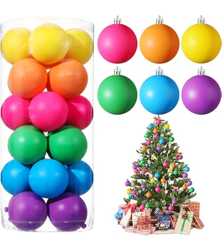 Every Day is Christmas - Juego de adornos de Navidad de 50 unidades de 2.24 pulgadas (57mm), adornos inastillables para el árbol de Navidad, bolas de Navidad, decoración de arco iris