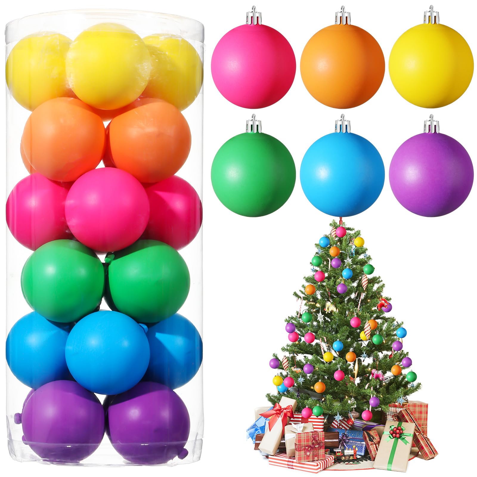 Photo 1 of Simgoing Christmas Ball Ornaments Neon Color Christmas Tree Decorations Xmas Tree Decor Colored Shatterproof Baubles Plastic Holiday Hanging Balls for Christmas Party(24 Pcs,2.36 Inch)