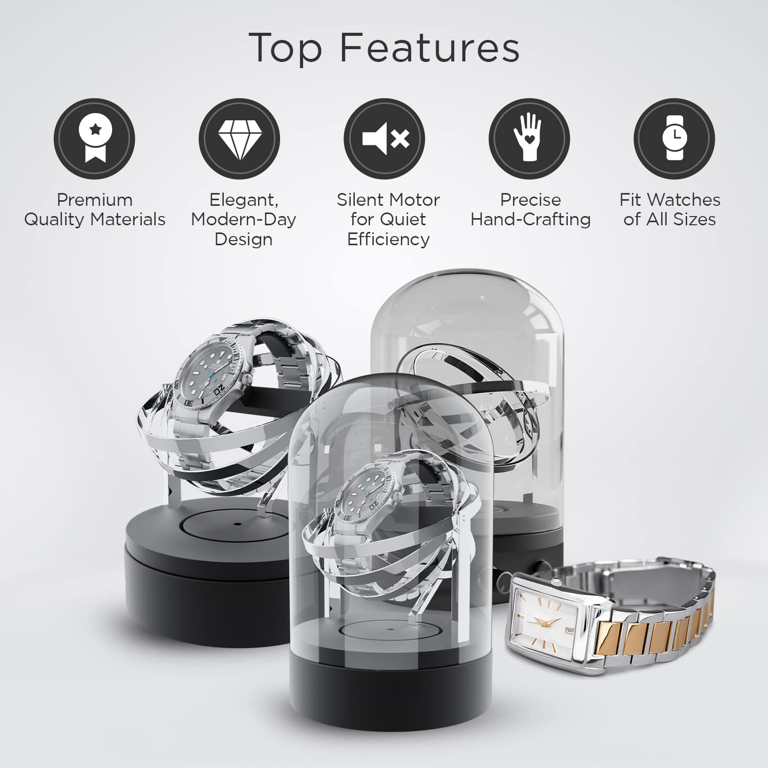 Aestoria Automatic Single Orbit Watch Winder for Rolex & Luxury Watches – Silent Anti-Magnetic Motor with Orbiting Gyroscope Design & Anti-Wind Technology